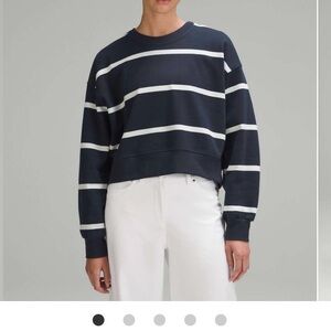 Lululemon Navy and White Stripped Crewneck Cropped Sweatshirt